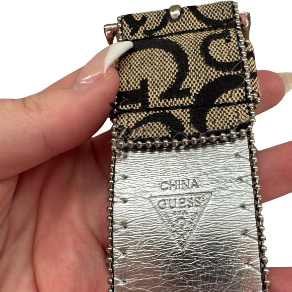 GUESS Logo Print Belt with Silver Buckle – Size Large - Picture 8 of 8